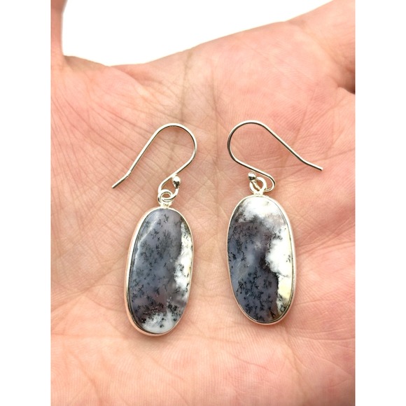 Dendritic Agate Sterling Silver Dangle Handmade Earrings - Picture 2 of 4